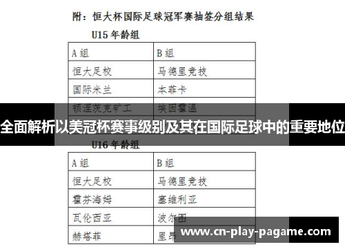 全面解析以美冠杯赛事级别及其在国际足球中的重要地位