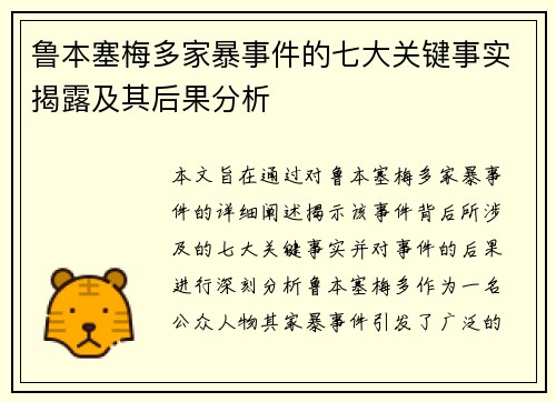 鲁本塞梅多家暴事件的七大关键事实揭露及其后果分析